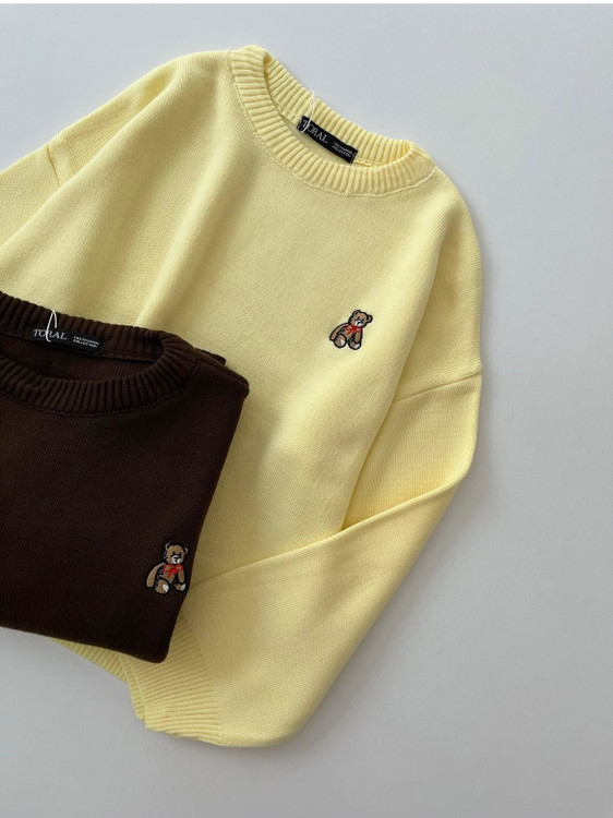 خرید بلوز بافت باکیفیت باگلدوزی تدی با مناسبترین قیمت رنگ قهوه ای لیمویی