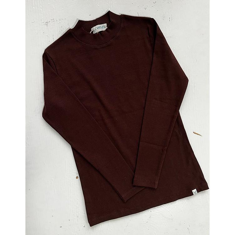 بلوز کبریتی یقه ایستاده قهوه ای سوخته