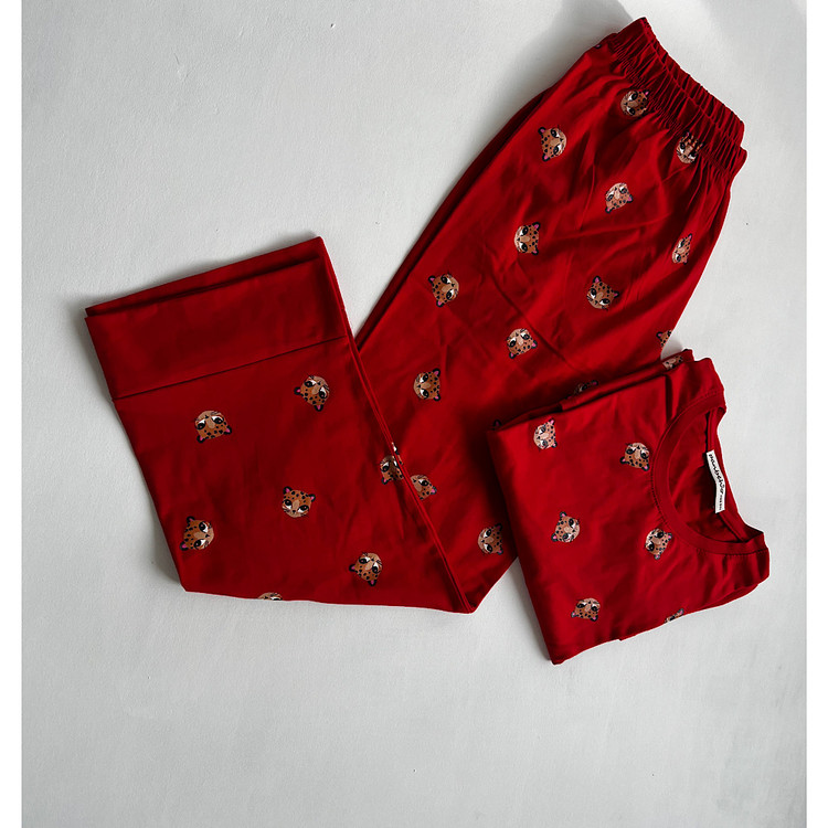 بلوز شلوار ست راحتی زنانه نخ پنبه رنگ قرمز