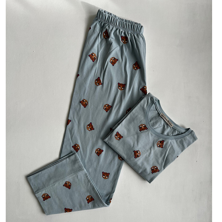 بلوز شلوار ست راحتی زنانه نخ پنبه رنگ آبی