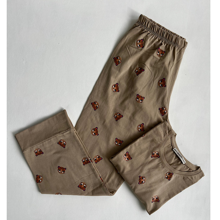 بلوز شلوار ست راحتی زنانه نخ پنبه رنگ کرم پودری