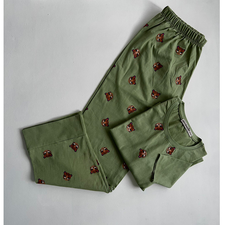 بلوز شلوار ست راحتی زنانه نخ پنبه رنگ سبز کاهویی