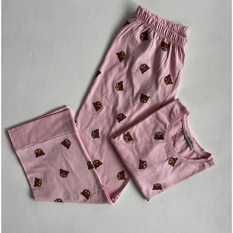 بلوز شلوار ست راحتی زنانه نخ پنبه رنگ صورتی