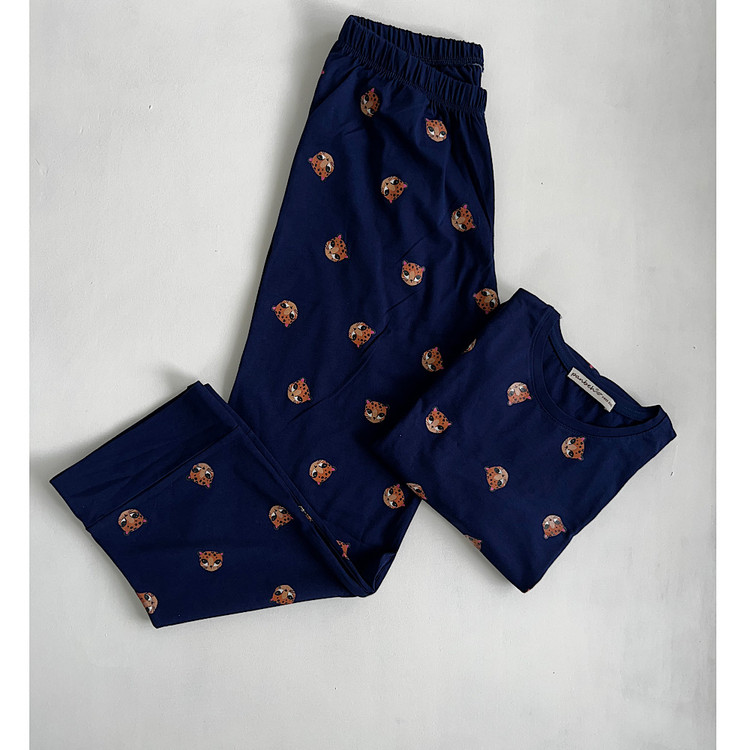 بلوز شلوار ست راحتی زنانه نخ پنبه رنگ سورمه ای