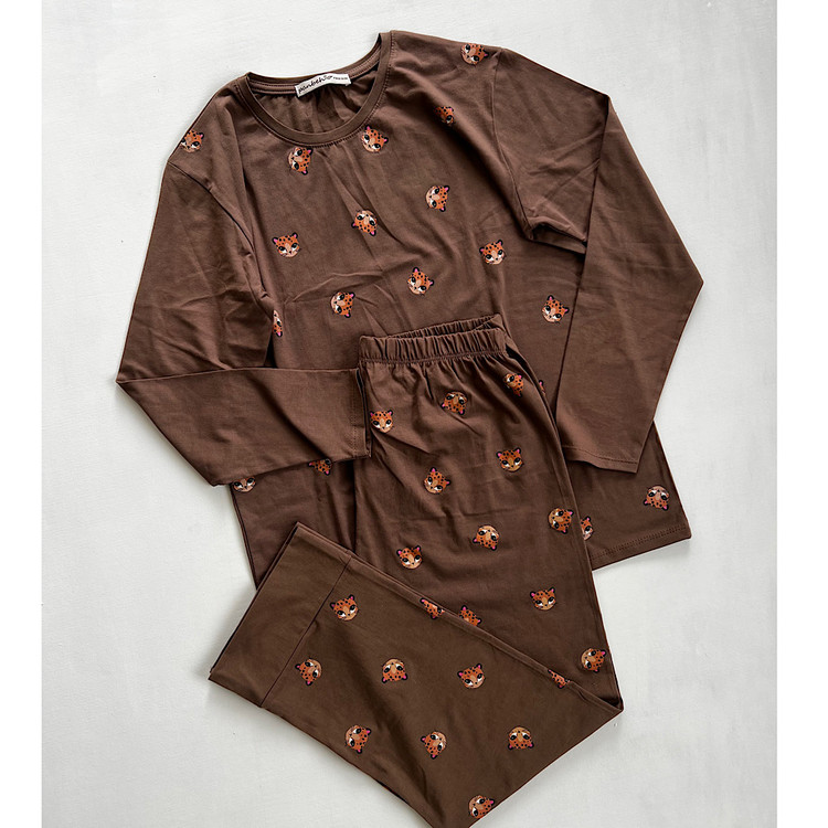 بلوز شلوار ست راحتی زنانه نخ پنبه رنگ قهوه ای