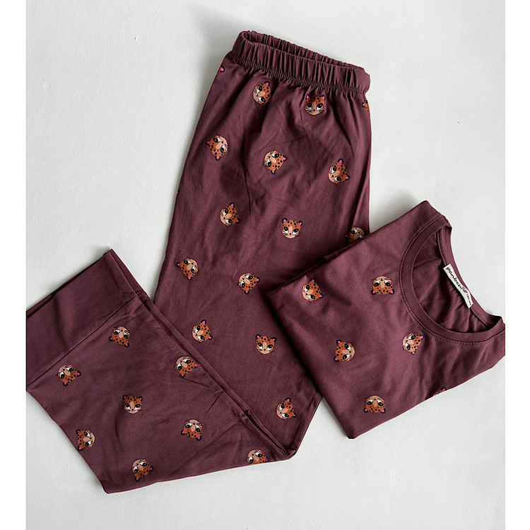 بلوز شلوار ست راحتی زنانه نخ پنبه رنگ کالباسی تیره