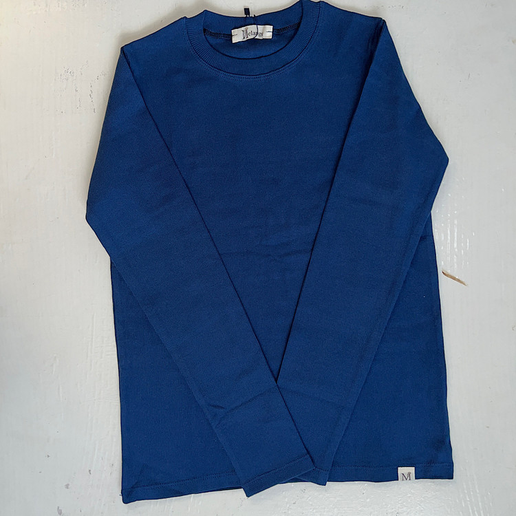 بلوز کبریتی زنانه یقه گرد زنانه آبی کاربنی