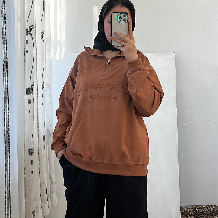 بلوز دورس نیم زیپ زنانه نخ و پنبه درجه یک رنگ قهوه ای