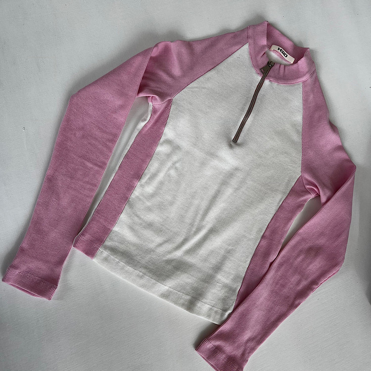 کراپ نیم زیپ آستین دار کبریتی آستین صورتی