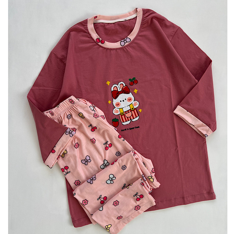 ست راحتی زنانه نخی طرح خرگوش مهربون