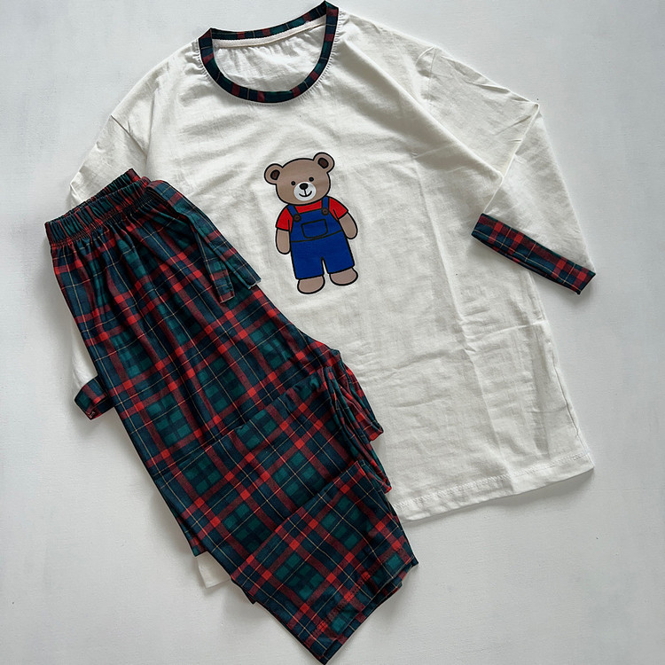 ست راحتی زنانه نخی با طرح خرس مهربون