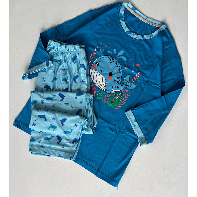 ست راحتی زنانه نخی طرح نهنگ کوچولو