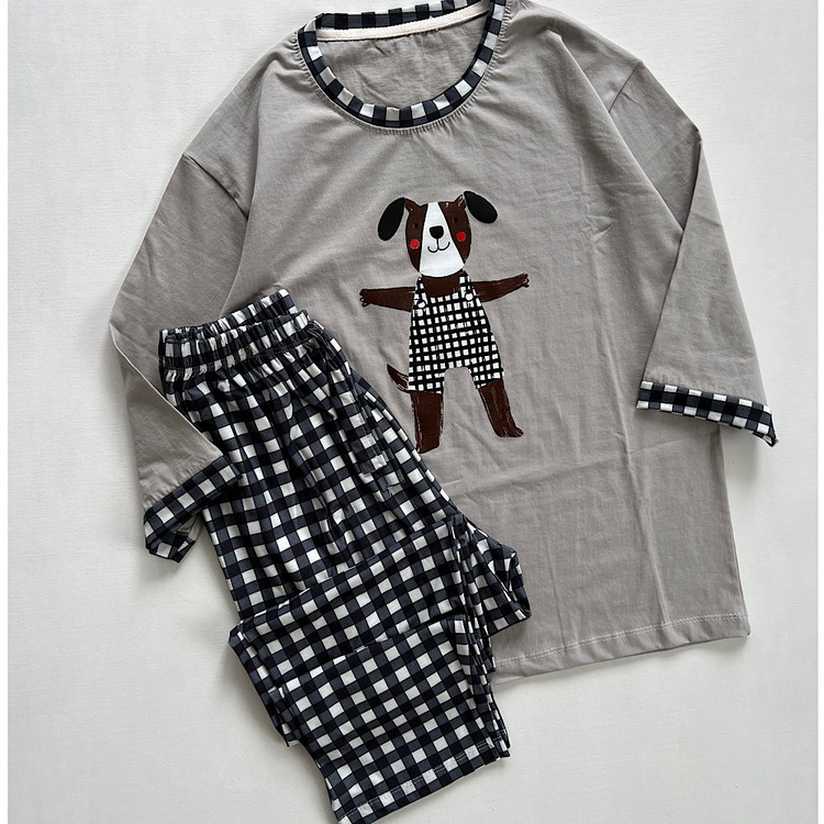 ست راحتی زنانه نخی نرم و راحت با طرح سگ