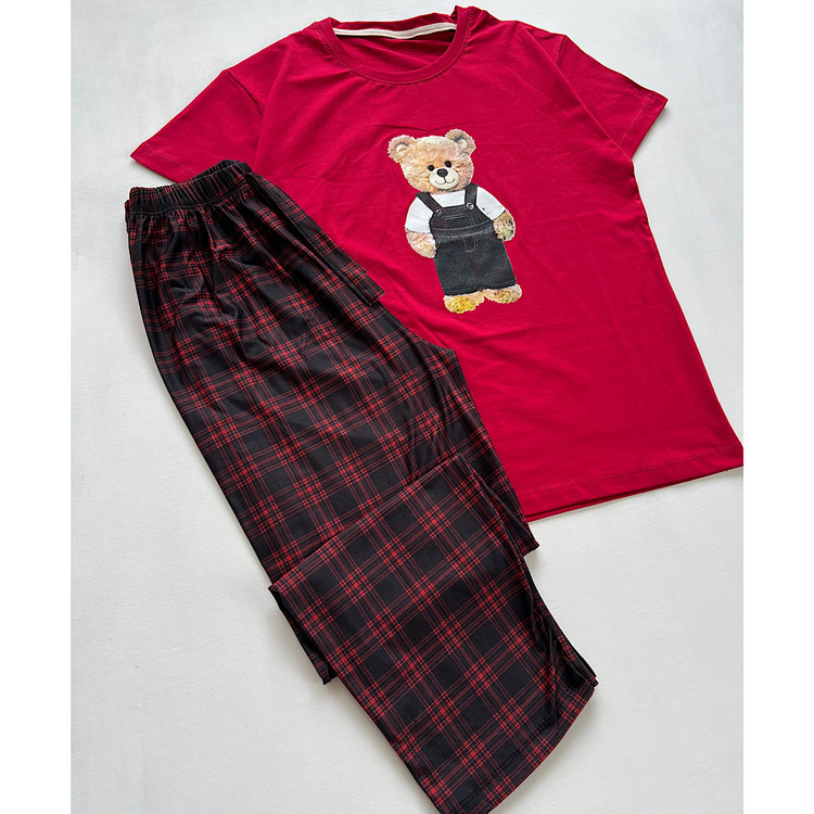 ست راحتی زنانه نخ پنبه فانتزی طرح خرس مهربون تیشرت شلوار