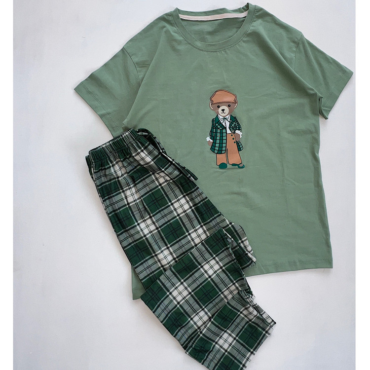 ست راحتی زنانه نخ پنبه فانتزی طرح خرس نگهبان تیشرت شلوار