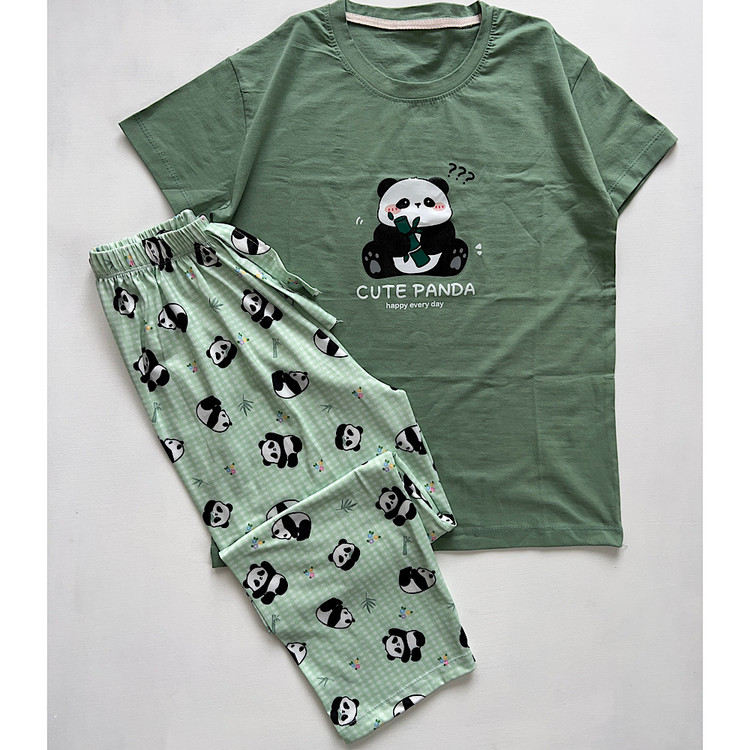 ست راحتی زنانه نخ پنبه فانتزی طرح هرس پاندا تیشرت شلوار