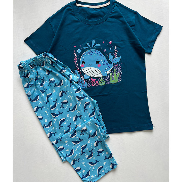 ست راحتی زنانه نخ پنبه فانتزی طرح نهنگکوچولو