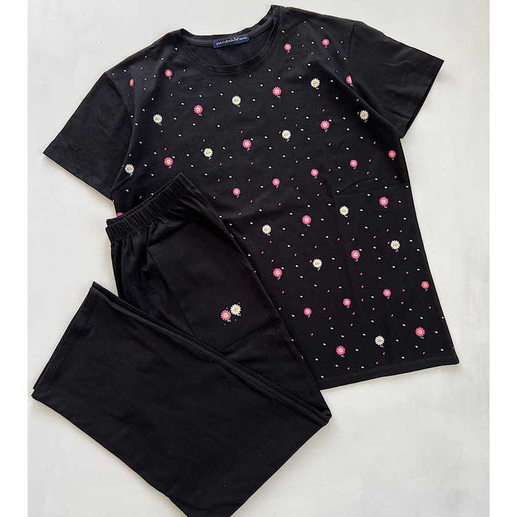 ست تیشرت شلوار راحتی زنانه نخی رنگ مشکی