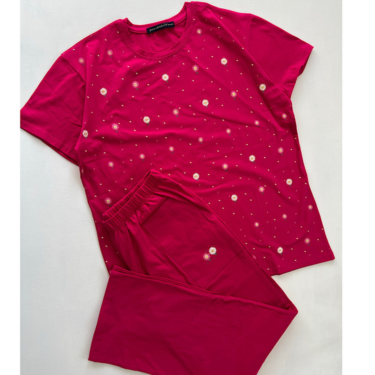 ست تیشرت شلوار راحتی زنانه نخی جیب دار سرخابی زیبا و خیلی باکیفیت