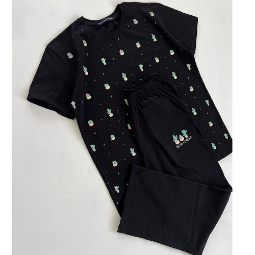 تیشرت شلوار ست راحتی زنانهمه پنبه با کیفیت رنگ مشکی