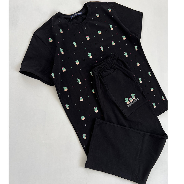 تیشرت شلوار ست راحتی زنانهمه پنبه با کیفیت رنگ مشکی