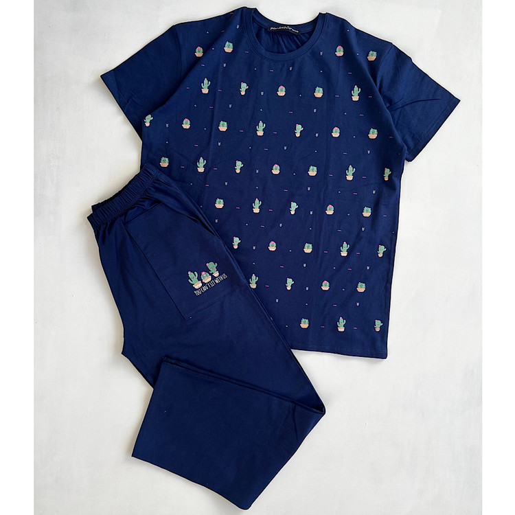 تیشرت شلوار ست راحتی زنانه نخ و پنبه درجه ۱ کیفیت دوخت وپارچه رنگ سورمه ای بدون رنگدهی