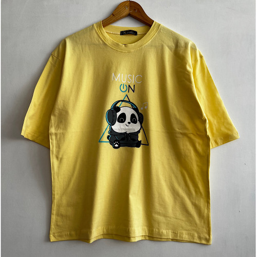 تیشرت باکسی نخ وپنبه زنانه رنگ لیمویی ۱ درجهروشنتر جذابتر از تصویر