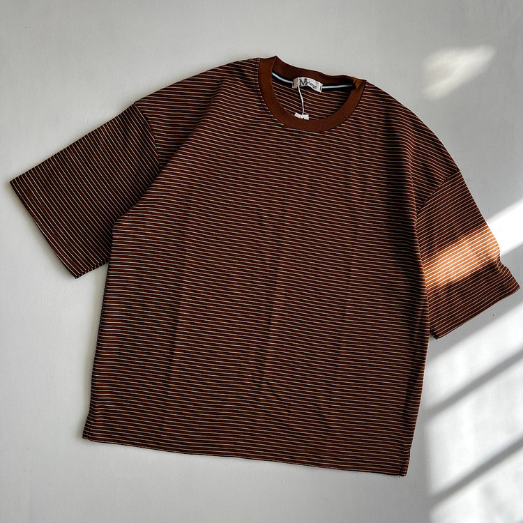 تیشرت باکسی راه راه دو رو پنبه زنانه|رنگ قهوه ای راه راه خوشگلترین تیرت خنک و راحت تابستون و بهار ۴۰۵ با شاپ زی