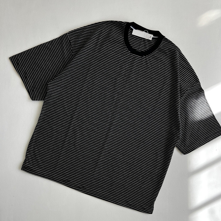 تیشرت باکسی راه راه دو رو پنبه زنانه|تیشرت اور سایز زنانه رنگ مشکی راه راه