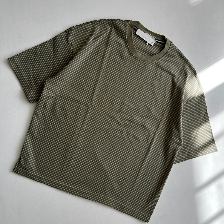 تیشرت باکسی راه راه دو رو پنبه زنانه رنگ توسی سبز سدری راه راه کیفیت دوخت پارچه تضمینی