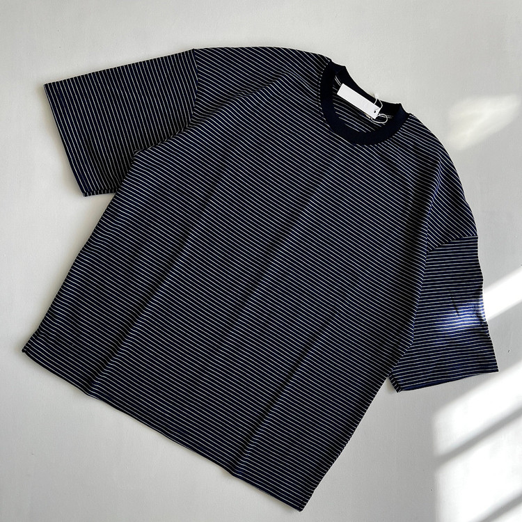 تیشرت باکسی راه راه دو رو پنبه زنانه|رنگ سورمه ای پرطرفدار و شیک خوراک استایل های خیابونی و فانتزی